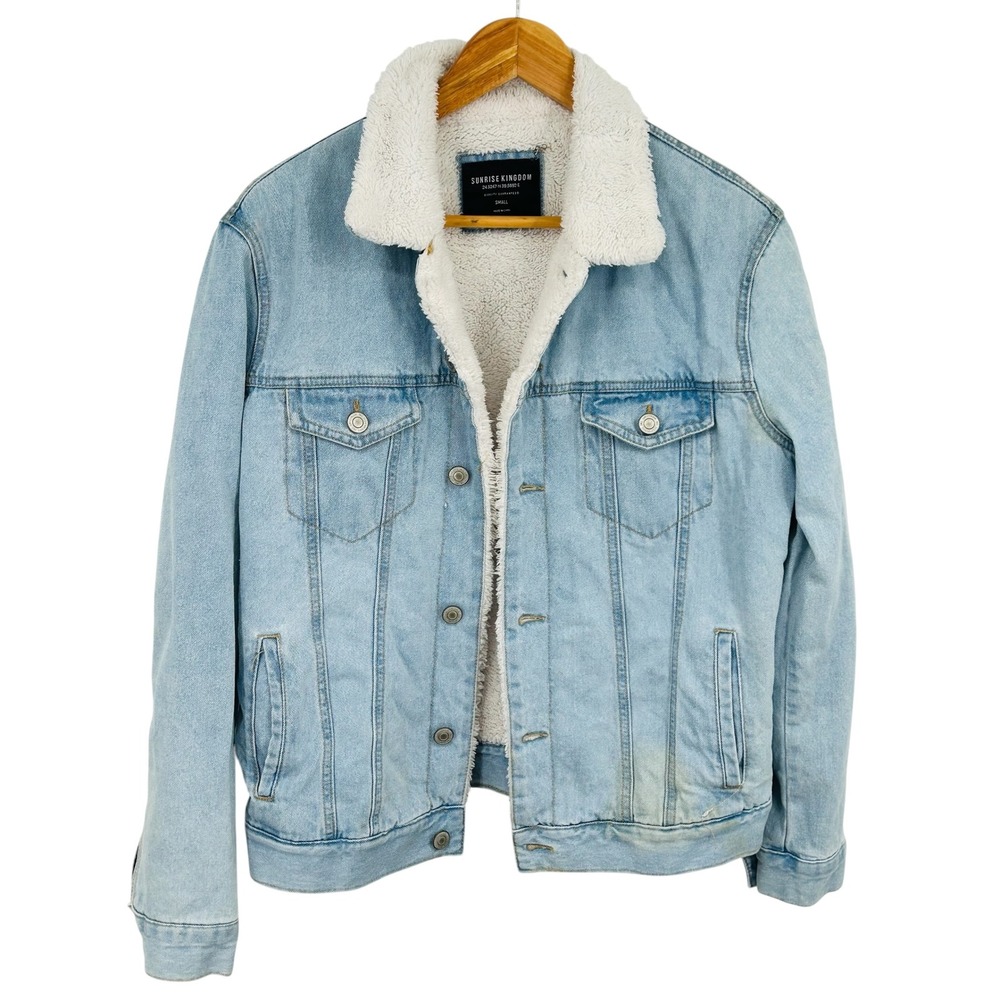 Sunrise Kingdom‎ Mens Sherpa Lined Denim Jacket Light Wash Blue Small
